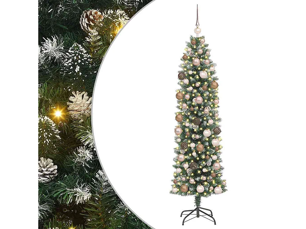 Schlanker künstlicher Weihnachtsbaum mit 300 LEDs Grün 180 cm