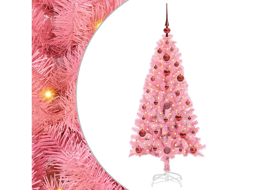 Sapin de Noël avec 150 LED avec support Rose 120 cm PVC