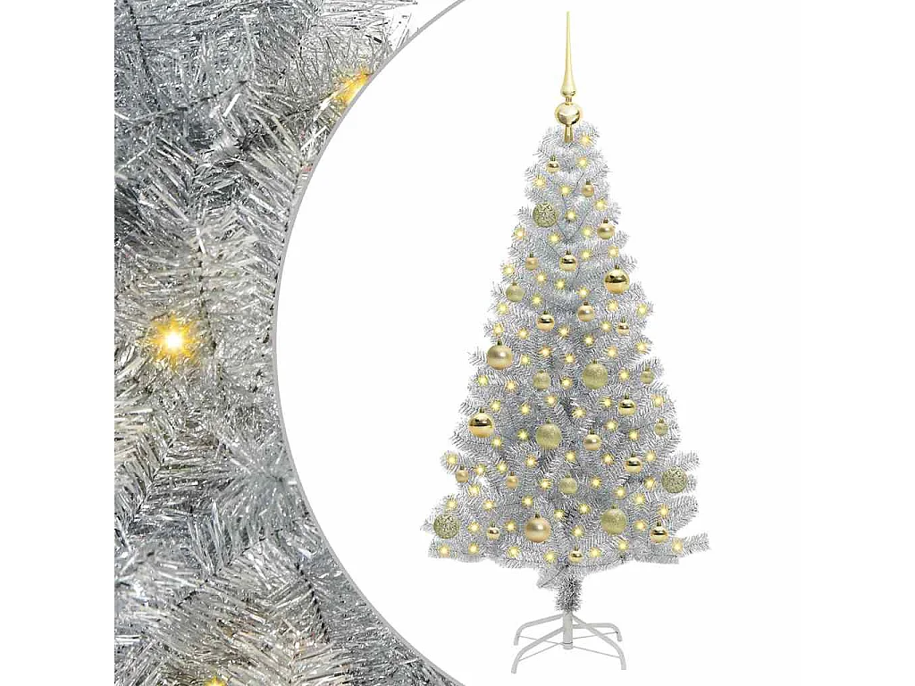 Sapin de Noël avec 150 LED avec support Argent 150 cm PET