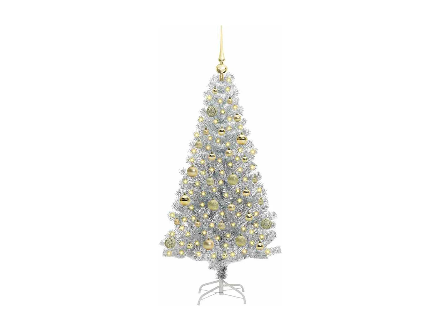 Sapin de Noël avec 150 LED avec support Argent 150 cm PET