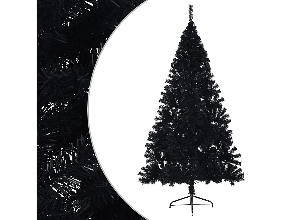 Demi sapin de Noël artificiel avec support Noir 210 cm PVC