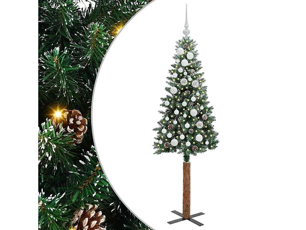 Albero di Natale sottile con 150 LED Verde e bianco 150 cm