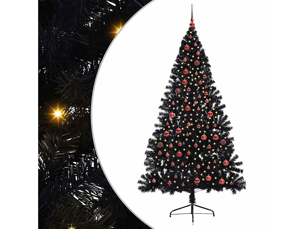 Sapin de Noël artificiel pré-éclairé Noir 210 cm PVC