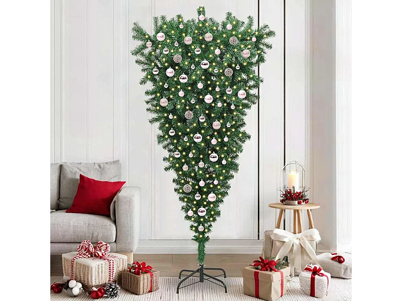 Sapin de Noël artificiel pré-éclairé à l'envers avec ensemble de boules