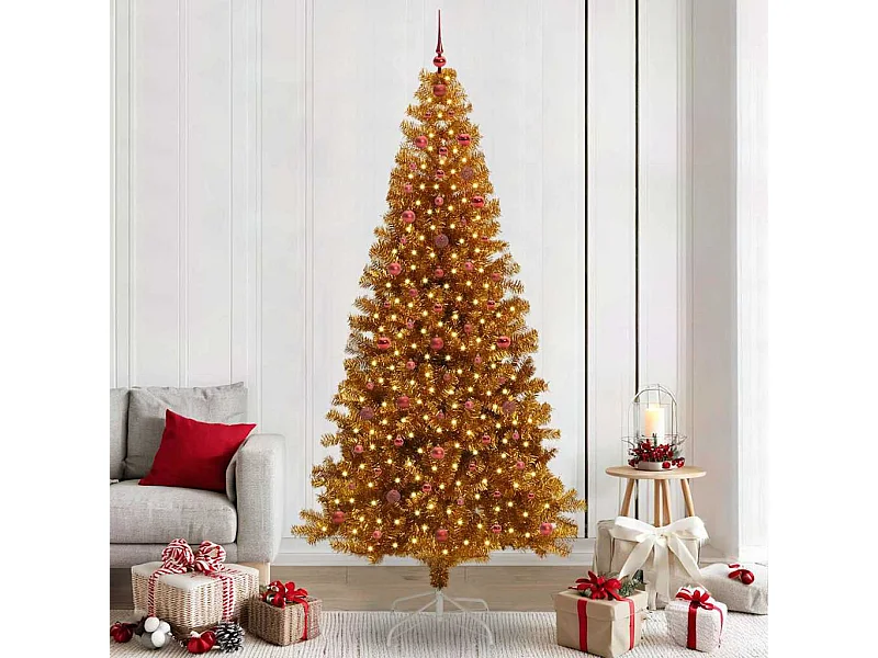Weihnachtsbaum mit 300 LEDs mit Ständer Gold 240 cm PET