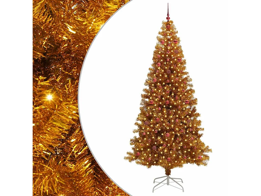 Weihnachtsbaum mit 300 LEDs mit Ständer Gold 240 cm PET