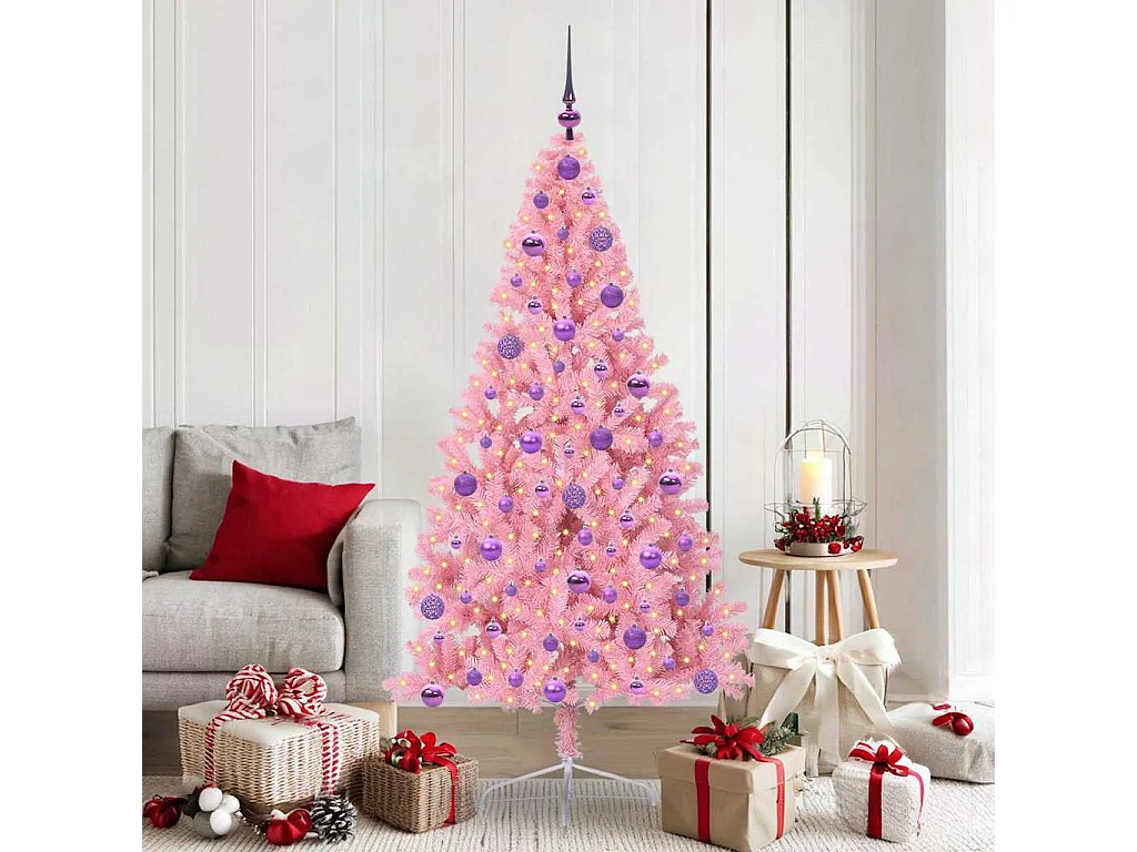 Albero di Natale artificiale preilluminato rosa 180 cm in PVC