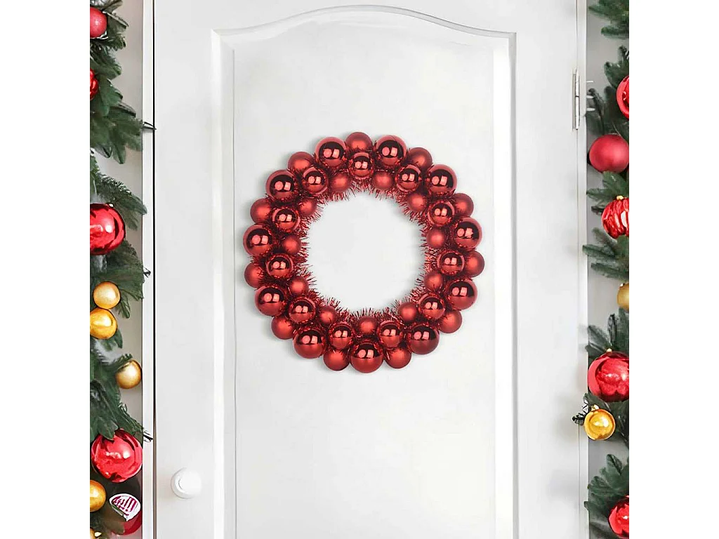 Couronnes de Boules de Noël 2 pcs Rouge 33 x 33 x 7 cm