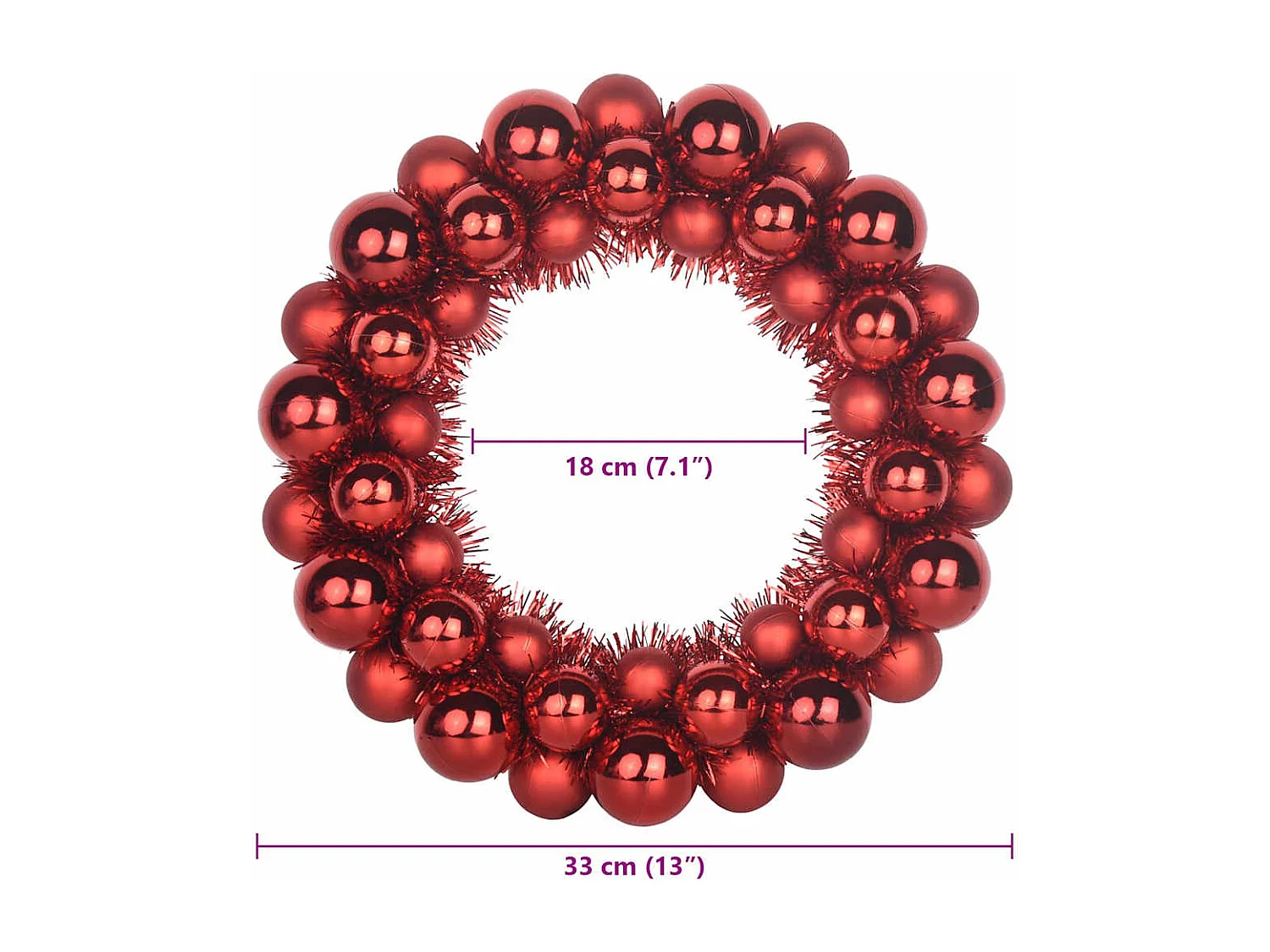 Couronnes de Boules de Noël 2 pcs Rouge 33 x 33 x 7 cm