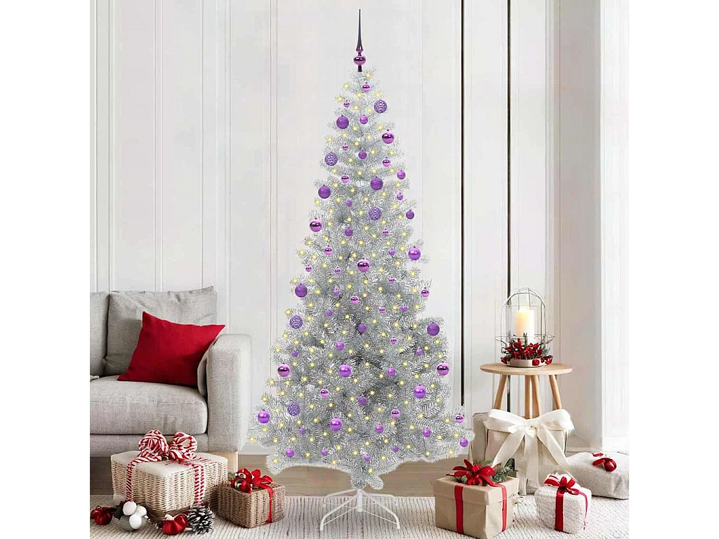 Sapin de Noël avec 300 LED avec support Argent 210 cm PET
