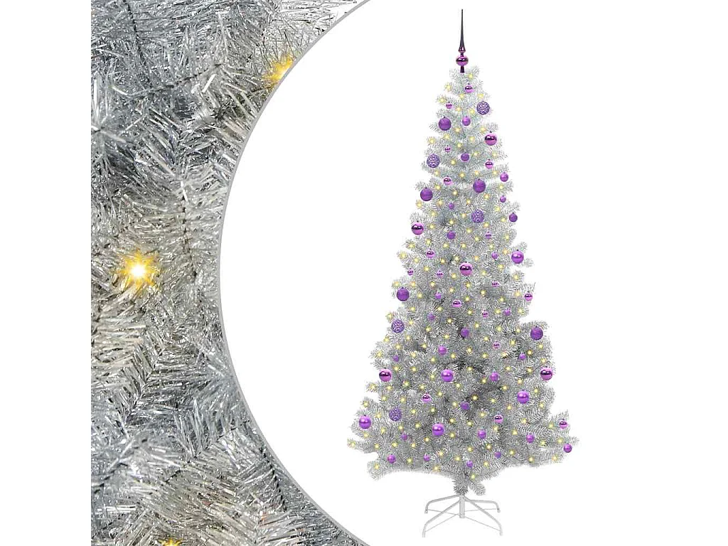 Sapin de Noël avec 300 LED avec support Argent 210 cm PET
