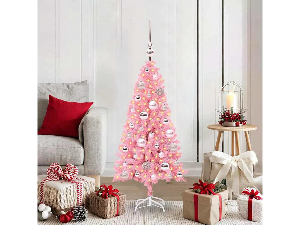 Sapin de Noël avec 150 LED avec support Rose 120 cm PVC