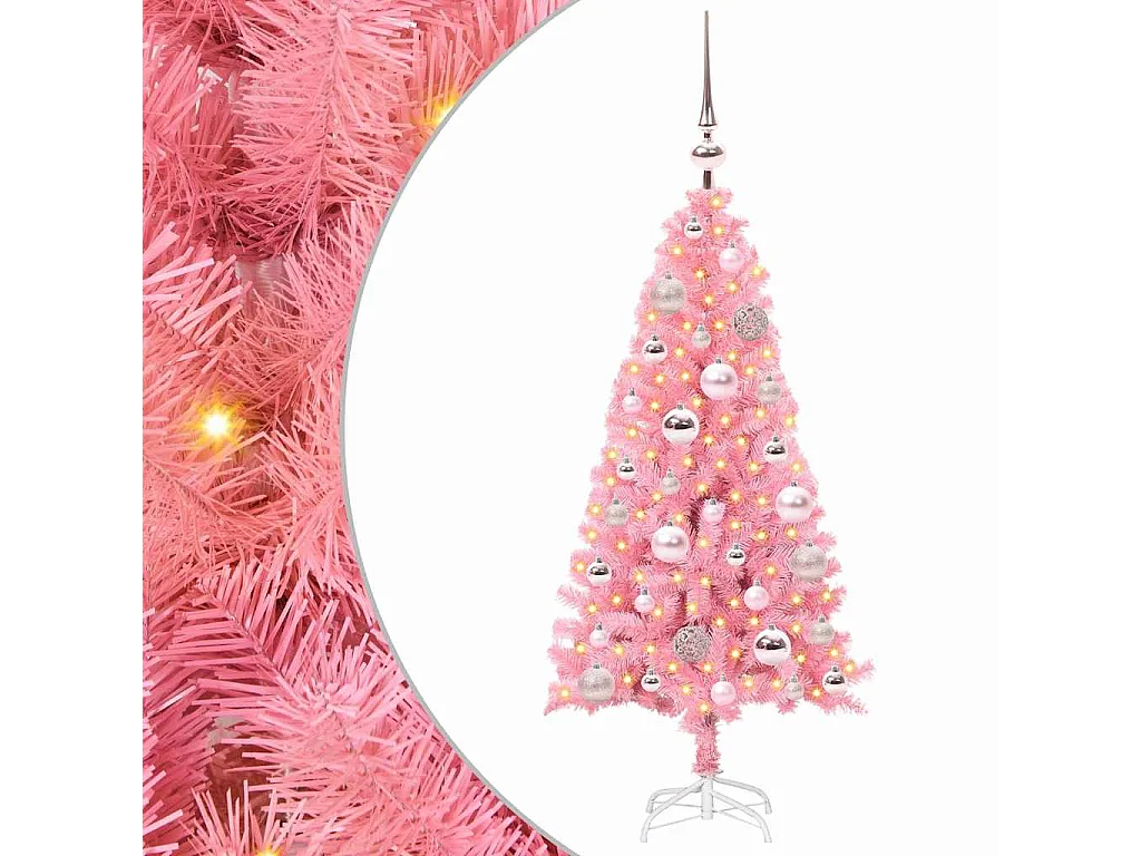 Sapin de Noël avec 150 LED avec support Rose 120 cm PVC