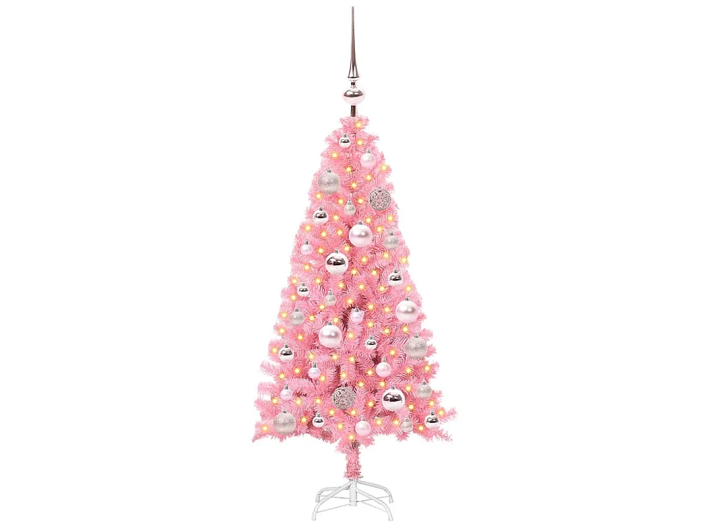 Sapin de Noël avec 150 LED avec support Rose 120 cm PVC