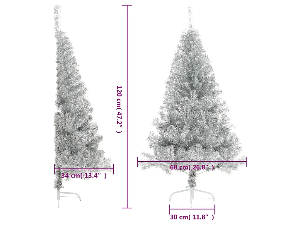 Demi sapin de Noël artificiel avec support argenté 120 cm PET