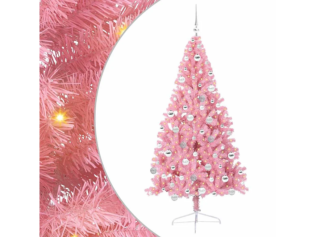 Voorverlichte kunstkerstboom roze 180cm PVC