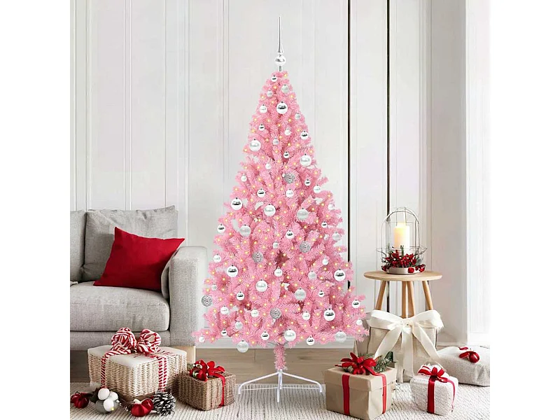Voorverlichte kunstkerstboom roze 180cm PVC