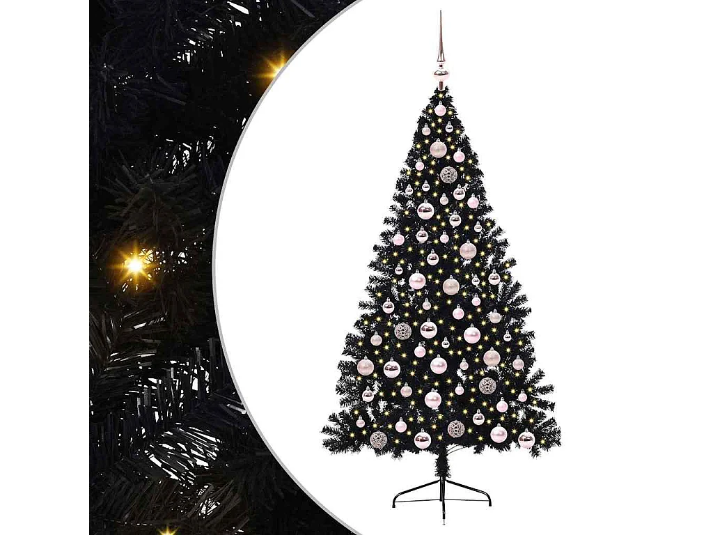 Sapin de Noël artificiel pré-éclairé Noir 180 cm PVC