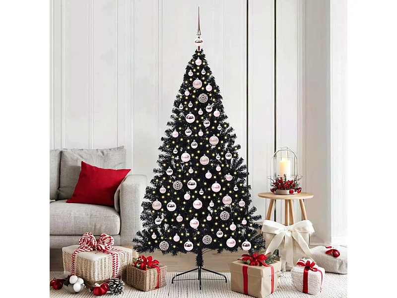 Albero di Natale artificiale preilluminato nero 180 cm in PVC
