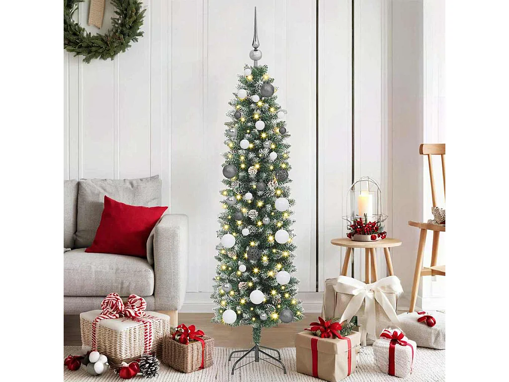 Slanke kunstkerstboom met 150 LED's Groen 150 cm