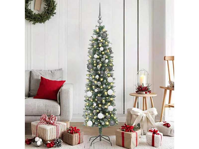 Slanke kunstkerstboom met 150 LED's Groen 150 cm