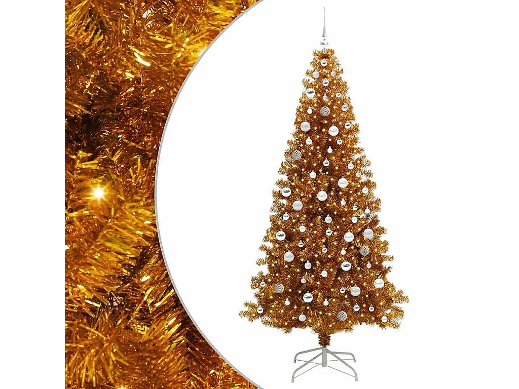 Sapin de Noël avec 300 LED avec support Doré 210 cm PET