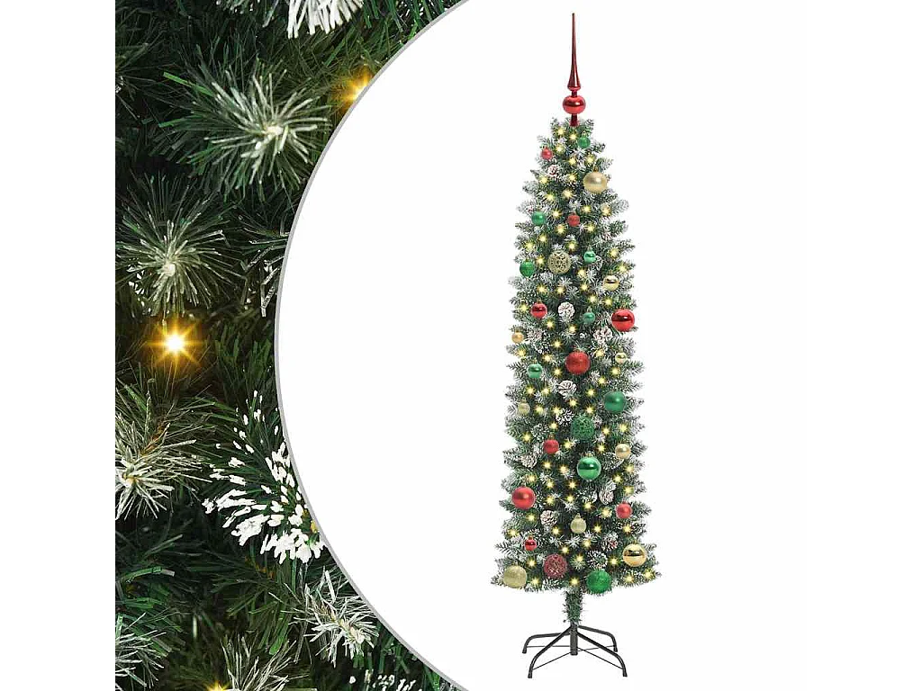 Arbre de Noël artificiel slim avec 150 LED Vert et blanc 150 cm