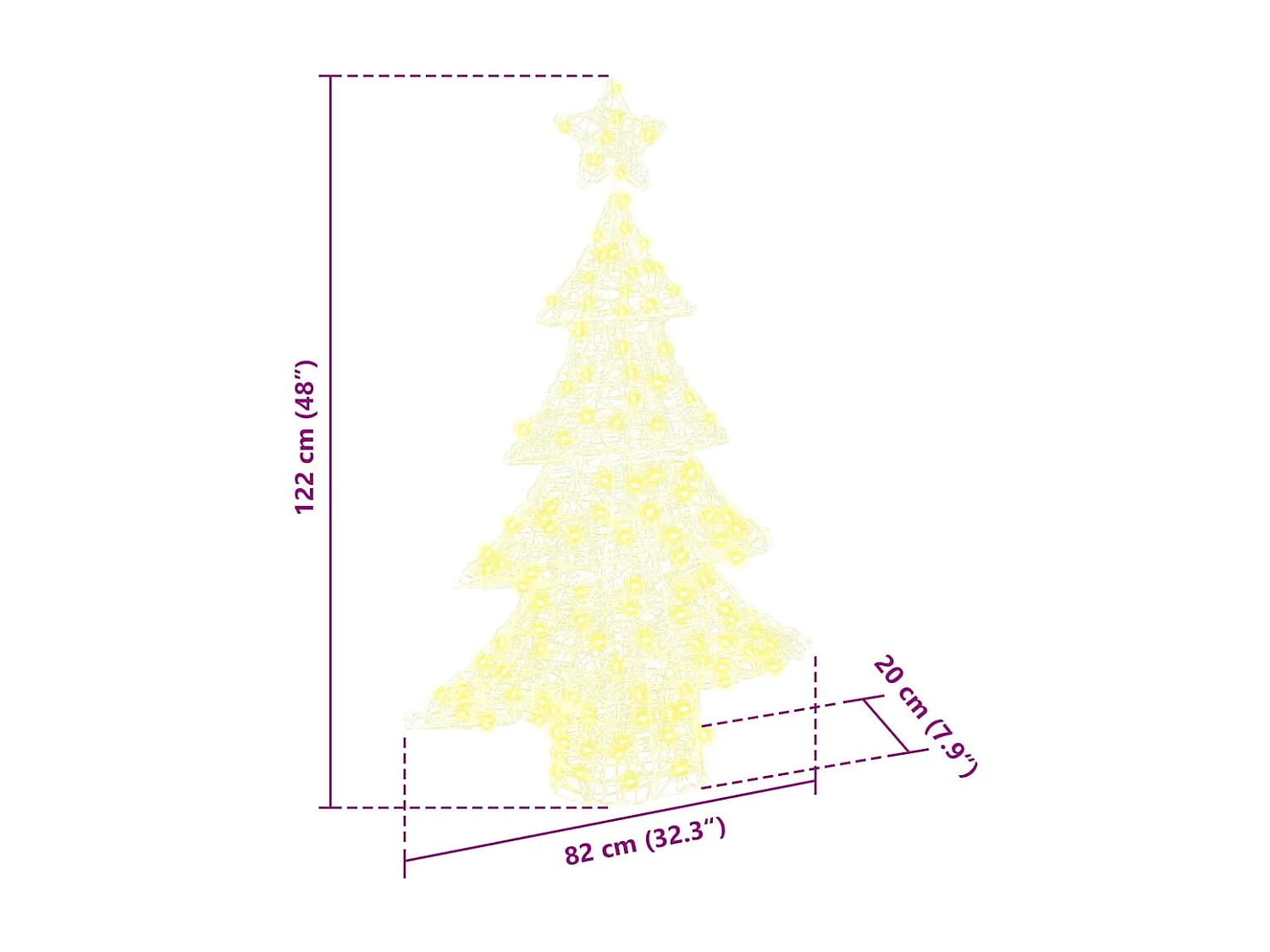 Sapin de Noël avec 100 LED Blanc chaud 120 cm Acrylique