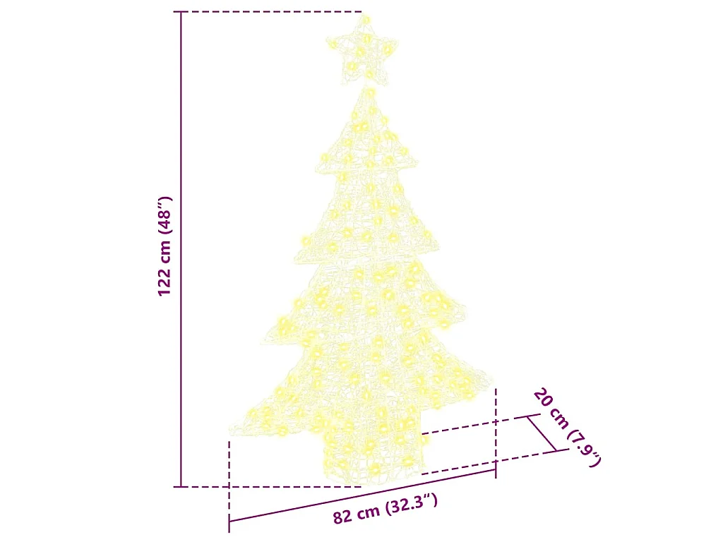 Sapin de Noël avec 100 LED Blanc chaud 120 cm Acrylique
