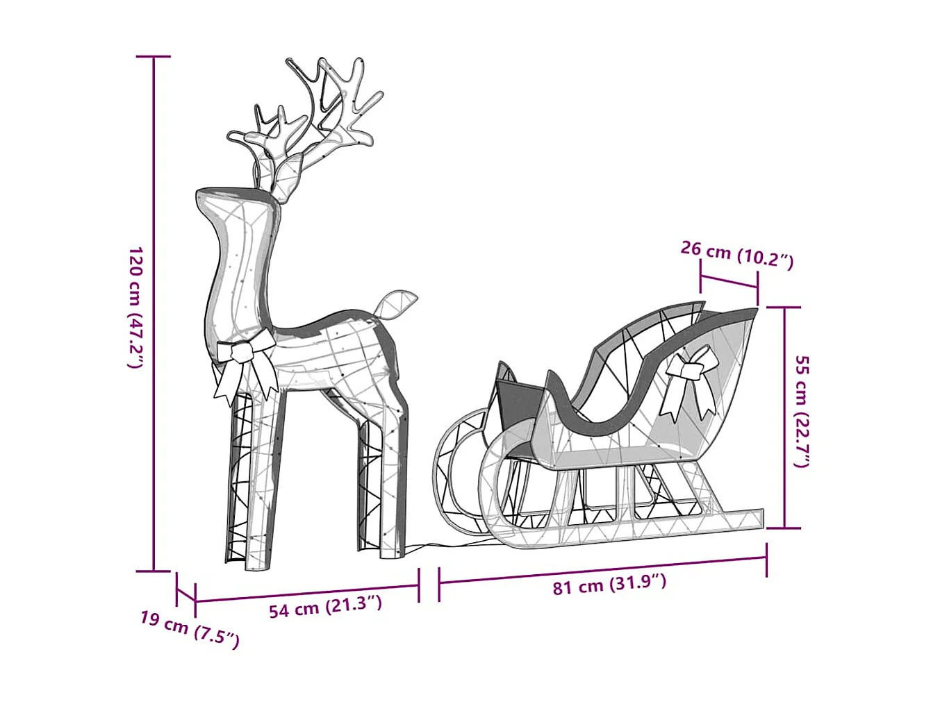 Kerstdecoratie rendier en slee 100 LED koud wit