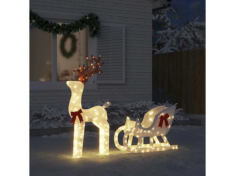 Kerstdecoratie rendier en slee 100 LED koud wit