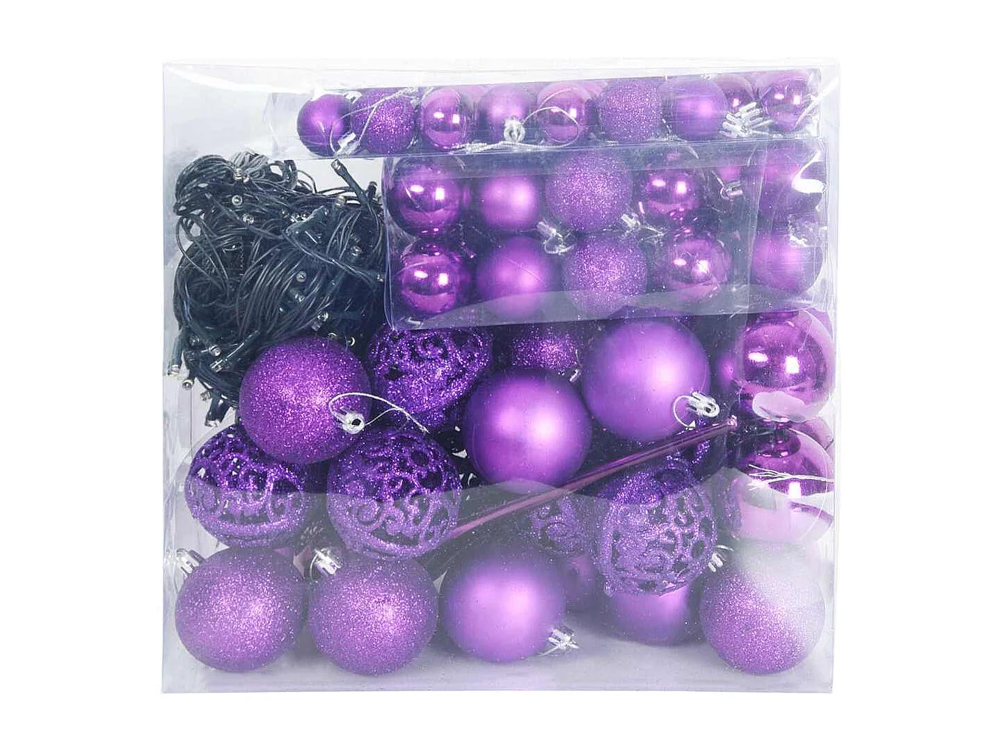 Set di palline di Natale con 300 LED, 120 pezzi, in plastica lilla