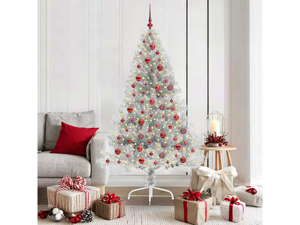 Beleuchteter künstlicher Weihnachtsbaum Silber 180cm PET