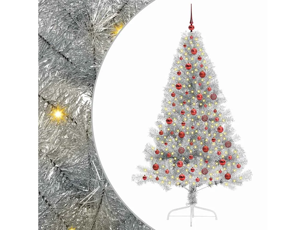 Albero di Natale artificiale preilluminato argento 180 cm PET