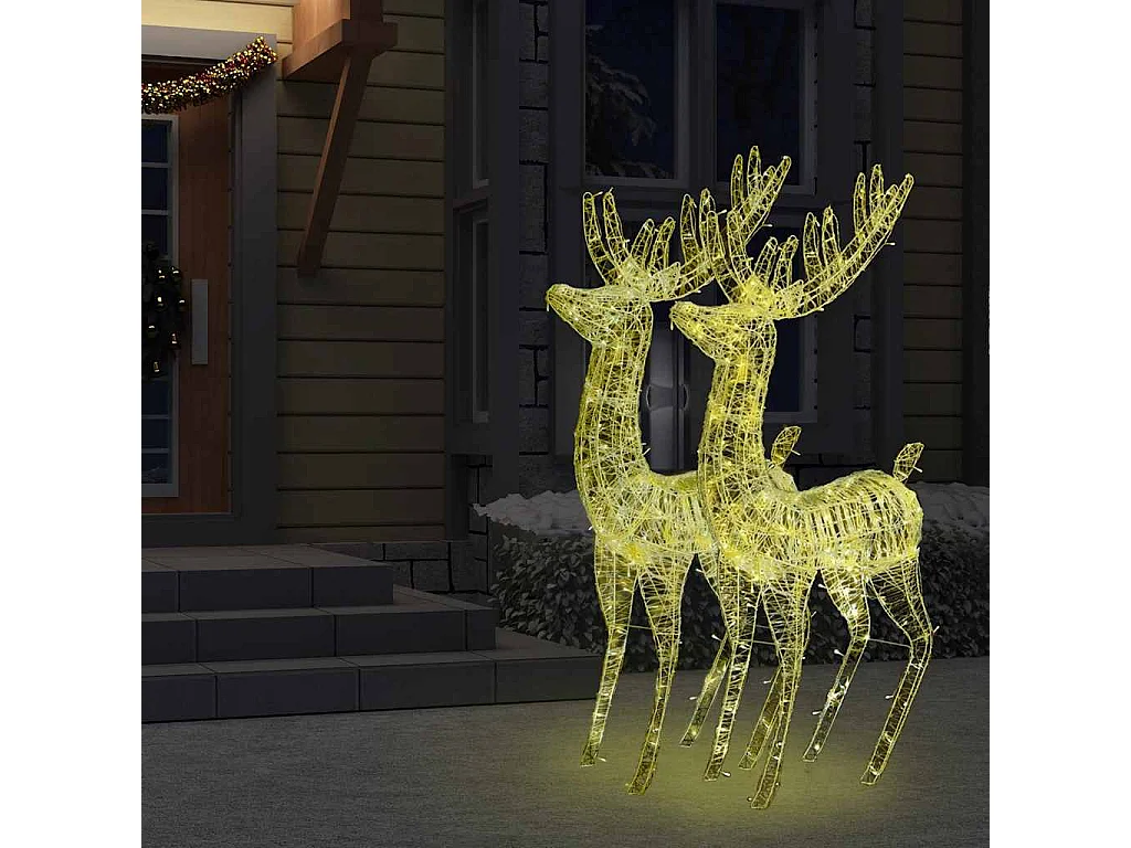 Rennes de Noël XXL Acrylique 250 LED 2 pcs 180 cm Blanc chaud