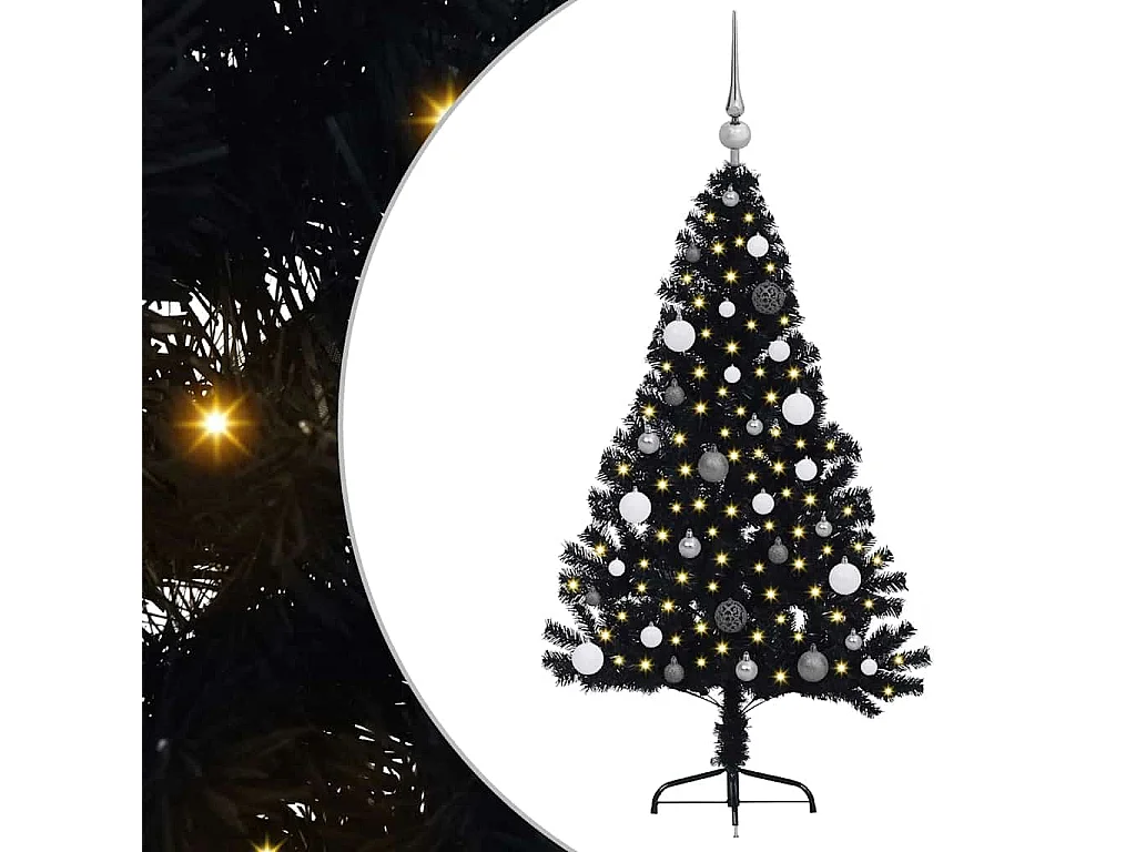 Voorverlichte kunstkerstboom zwart 150cm PVC
