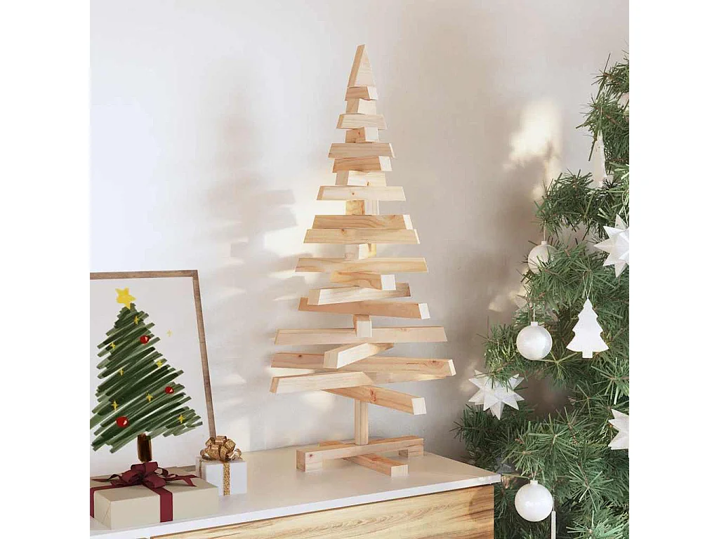 Arbres de Noël avec support Naturel 90 cm Bois massif en pin