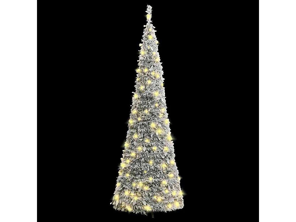 Albero di Natale artificiale retrattile con fiocchi di neve e 100 LED
