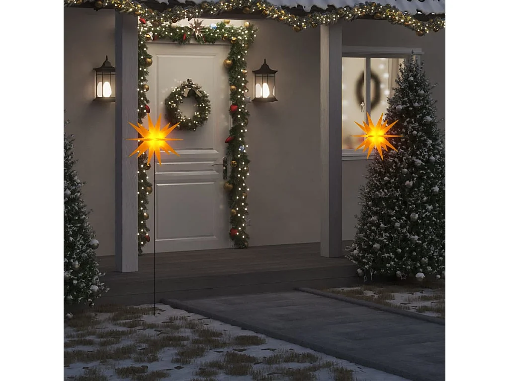 Lumières de Noël avec piquets 3 pcs LED pliable jaune 57 cm
