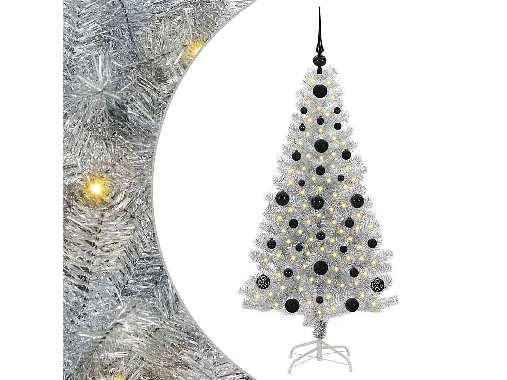 Sapin de Noël avec 150 LED avec support Argent 120 cm PET