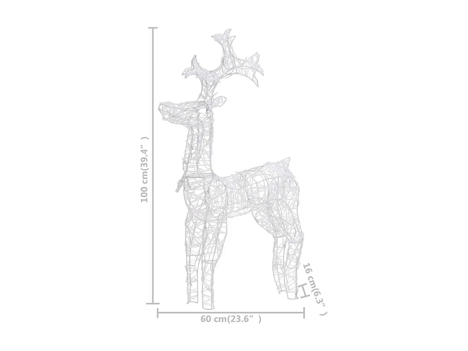 Decorazione natalizia renna 90 LED 60x16x100 cm Acrilico
