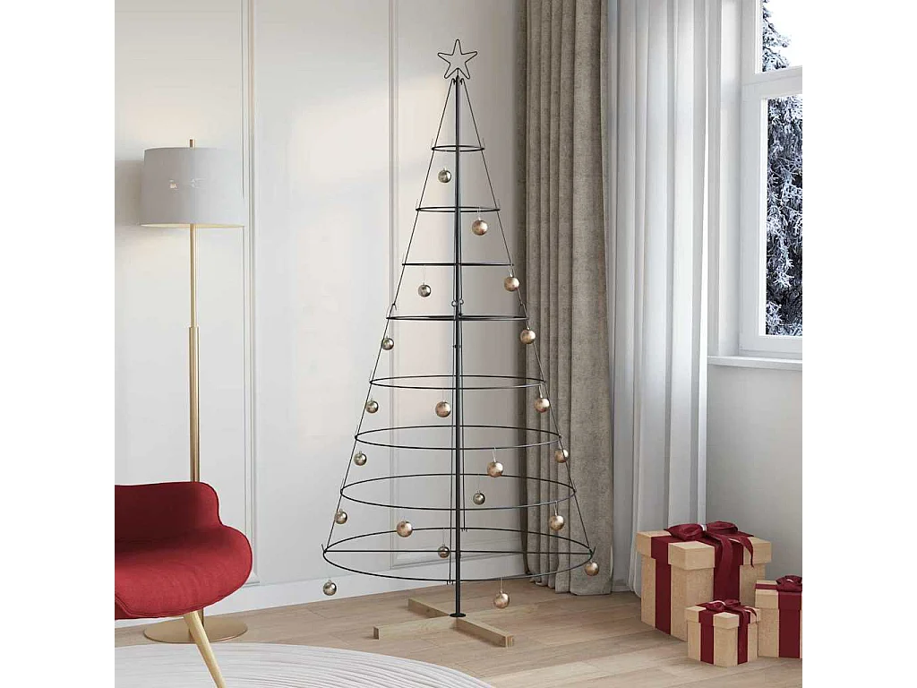 Albero di Natale a cono con supporto nero 210 cm in acciaio