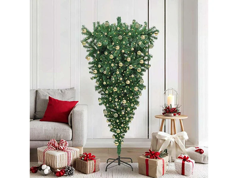 Arbre de Noël artificiel pré-éclairé à l'envers avec jeu de boules