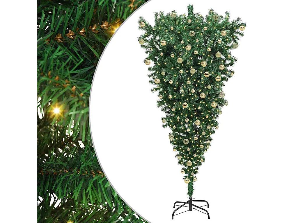 Arbre de Noël artificiel pré-éclairé à l'envers avec jeu de boules