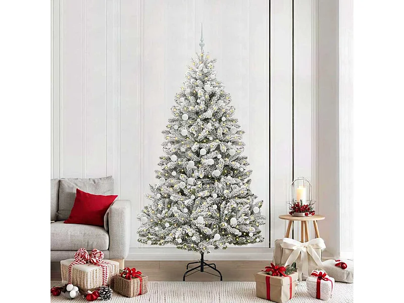 Sapin de Noël artificiel Vert et blanc 210 cm PVC et métal