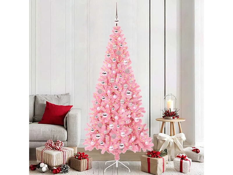Sapin de Noël avec 300 LED avec support Rose 210 cm PVC
