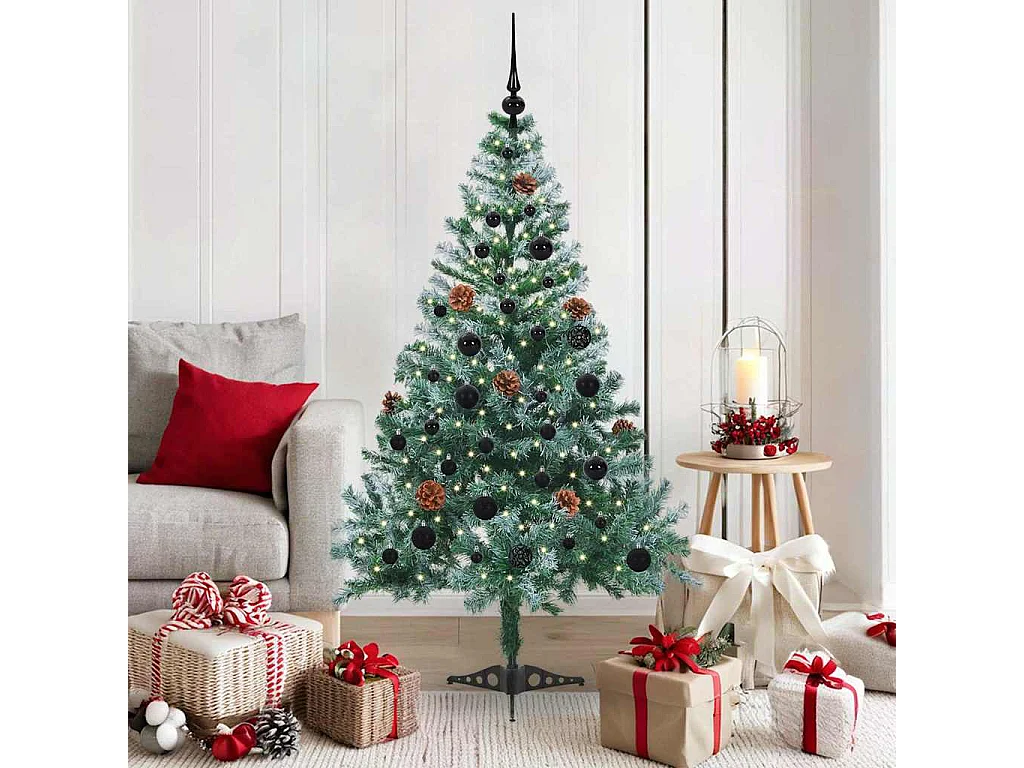 Sapin de Noël artificiel avec 150 LED Vert 150 cm PVC et Acier
