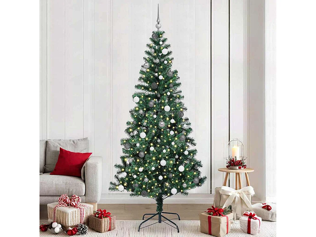 Albero di Natale artificiale preilluminato verde 240 cm PVC e metallo