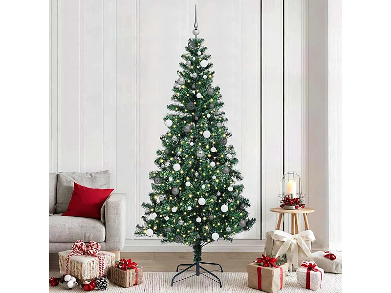 Albero di Natale artificiale preilluminato verde 240 cm PVC e metallo