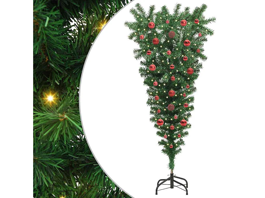 Albero di Natale artificiale capovolto preilluminato con set di palline